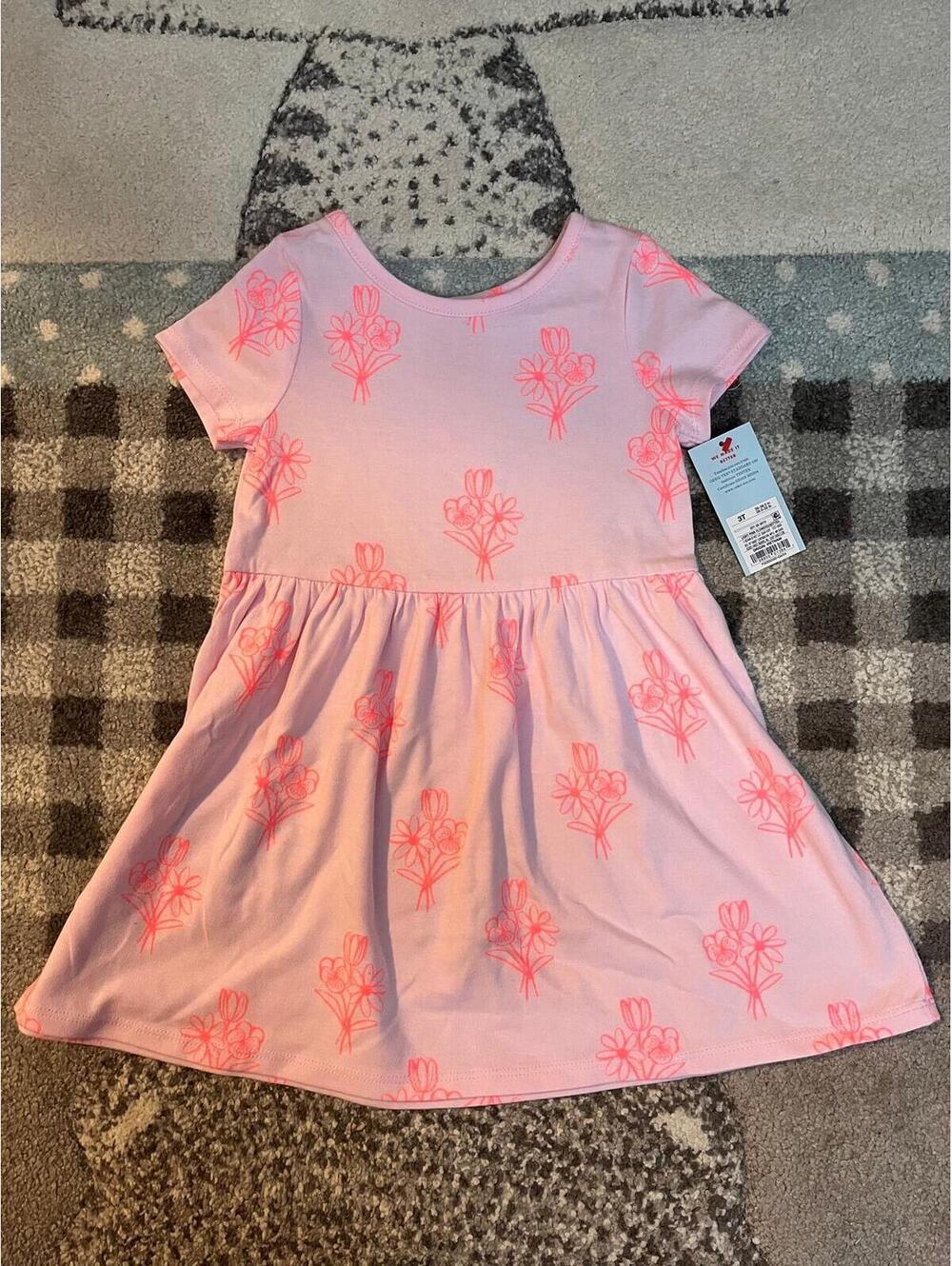 Girls 3T Pink Floral Dress NWT Short Sleeve Flowy